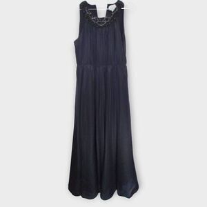 Soft Surroundings Womens Maxi Sz PL Black Dress Beaded Scoop Collar Elastic Wais